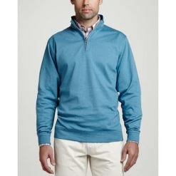 Peter Millar Heather Interlock Quarter Zip Sweaters W/ Logo